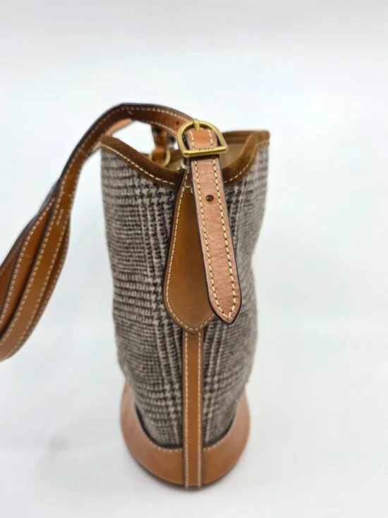 Polo Ralph Lauren Wool Glen Plaid & Suede Bucket Bag MSRP $548 - Picture 5 of 9